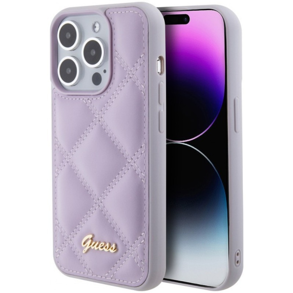 Чехол Guess PU Quilted with Script metal logo Hard для iPhone 15 Pro, цвет Фиолетовый