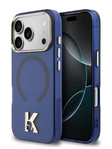 Чехол Lagerfeld IML K HEAD Metal logo & Camera Hard Blue (MagSafe) для iPhone 17 Pro