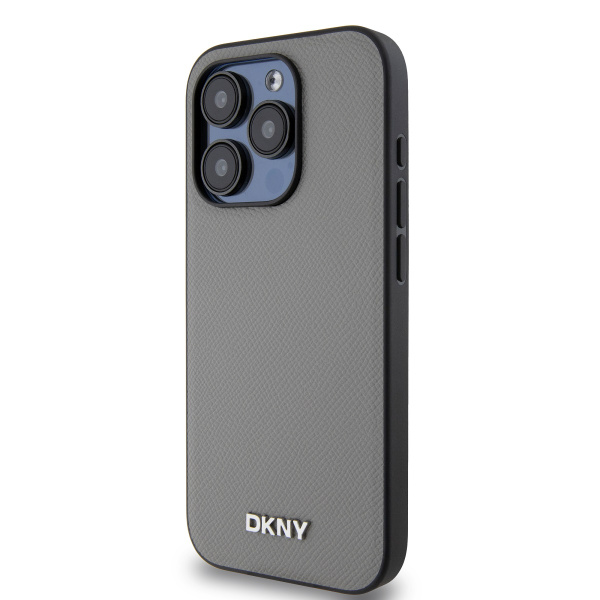 Чехол DKNY PU Grained Metal logo Hard Grey (MagSafe) для iPhone 15 Pro Max, серый