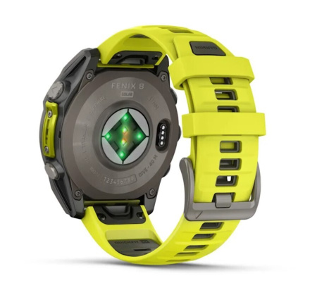 Смарт часы Garmin Fenix 8, 47 мм, Solar, Sapphire Titanium with AMP yellow/graphite silicone band