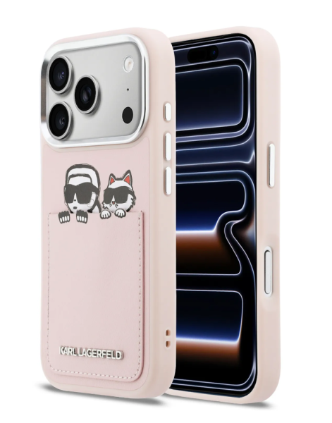 Чехол Lagerfeld PU Smooth Sketch Karl&Choup Metal Cam with Cardslot Hard Pink для iPhone 17 Pro