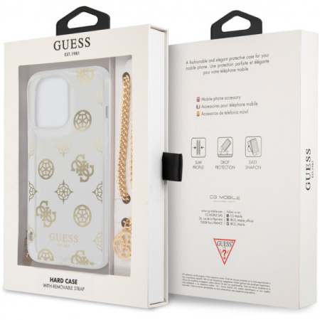 Чехол CG Mobile Guess PC/TPU Peony Hard + Gold hand chain для iPhone 13 Pro, цвет Прозрачный/Золотая цепь (GUHCP13LKSPEGO)