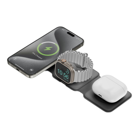 Беспроводное СЗУ EnergEA Bazic GoMag Trio PLUS magnetic wireless foldable 15W Grey