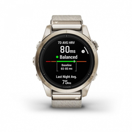Смарт часы Garmin Epix Pro (Gen 2) Sapphire Edition 42 мм, золотистый корпус с нейлоновым ремешком сливочного цвета