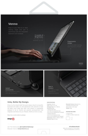 Беспроводная клавиатура UNIQ VENNO Magnetic smart keyboard folio для iPad Pro 11/Air 10.9 (2022/21) (NPDP11(2022)-VENNORUBLK)