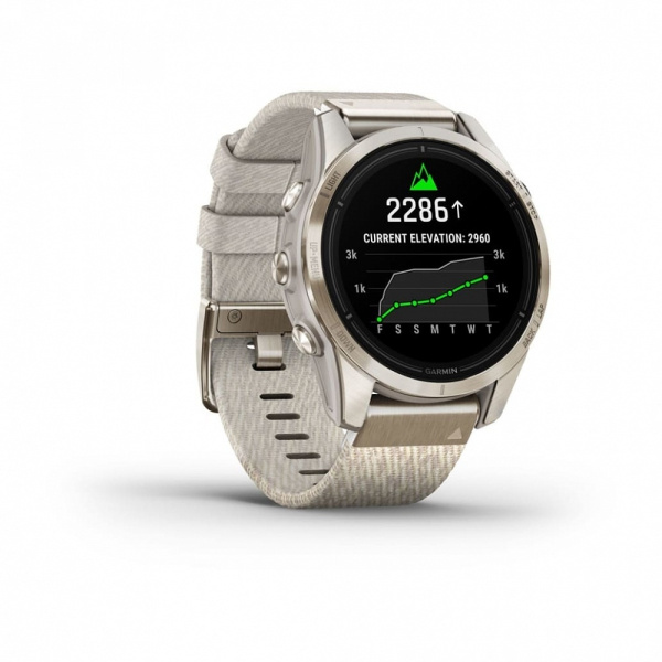 Смарт часы Garmin Epix Pro (Gen 2) Sapphire Edition 42 мм, золотистый корпус с нейлоновым ремешком сливочного цвета