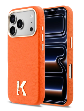 Чехол для Lagerfeld PU Full Wrapped K HEAD Metal logo & Cam Hard Orange (MagSafe) для iPhone 17 Pro