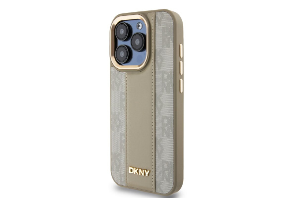 Чехол DKNY PU Checkered Metal logo Hard Beige (MagSafe) для iPhone 15 Pro, бежевый