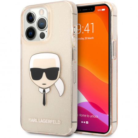 Чехол CG Mobile Karl Lagerfeld TPU Glitters Karl's head Hard для iPhone 13 Pro Max, цвет Золотой (KLHCP13XKHTUGLGO)