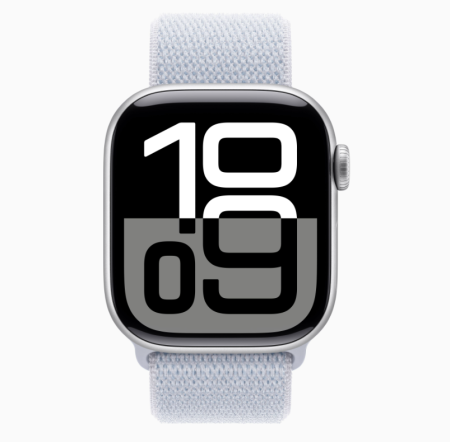 Apple Watch Series 10, 42 мм корпус из алюминия цвета «Silver», ремешок Sport Loop цвета «Blue Cloud»