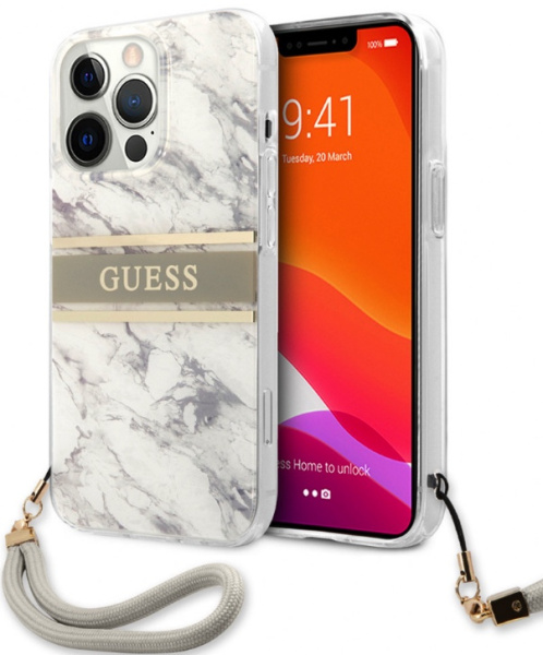 Чехол CG Mobile Guess PC/TPU Marble Hard + Nylon hand cord для iPhone 13 Pro, цвет Серый (GUHCP13LKMABGR)