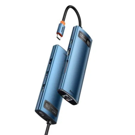 Хаб Baseus Metal Gleam Series 8-in-1 Multifunctional Type-C HUB Docking Station 30Hz Version, Синий (WKWG000103)