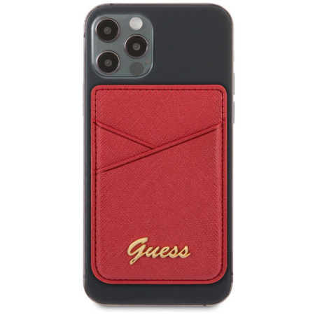 Магнитный картхолдер CG Mobile Guess Wallet Cardslot Magsafe Saffiano Script logo, цвет Красный (GUWMSSASLRE)