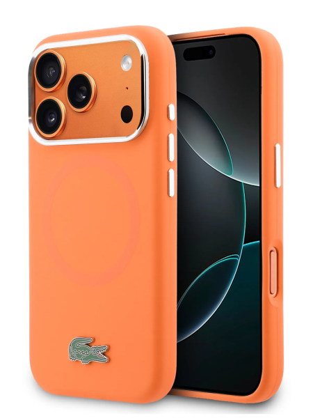 Чехол Lacoste Liquid silicone Lacquer Metal logo & Cam Hard Orange (MagSafe) для iPhone 17 Pro Max