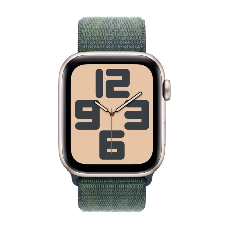 Apple Watch SE (2024), 44 мм корпус из алюминия цвета «Starlight», ремешок Sport Loop цвета «Lake Green»