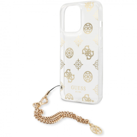 Чехол CG Mobile Guess PC/TPU Peony Hard + Gold hand chain для iPhone 13 Pro, цвет Прозрачный/Золотая цепь (GUHCP13LKSPEGO)