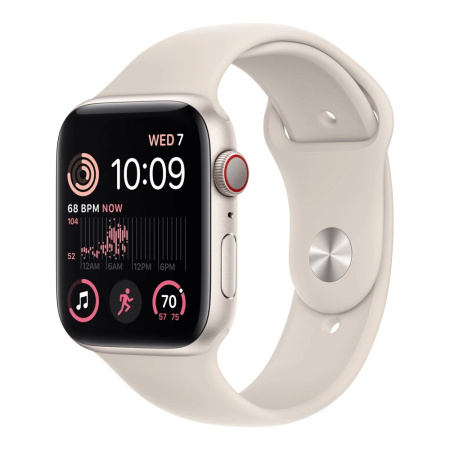 Apple Watch SE 2022 44 мм корпус из алюминия цвета "сияющая звезда" спортивный ремешок цвета «сияющая звезда»