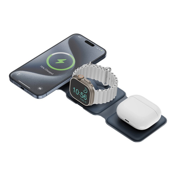 Беспроводное СЗУ EnergEA Bazic GoMag Trio PLUS magnetic wireless foldable 15W Navy Blue