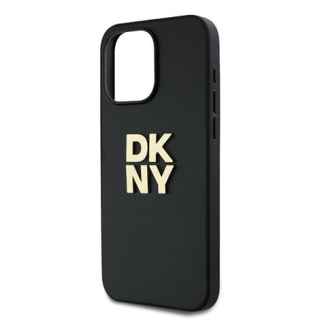 Чехол DKNY PU Stack metal logo Hard + Hand strap Black для iPhone 15 Pro, чёрный
