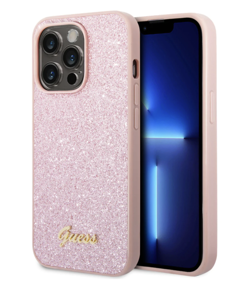 Чехол CG Mobile Guess PC/TPU Glitter flakes w Metal logo Hard для iPhone 14 Pro, цвет розовый (GUHCP14LHGGSHP)