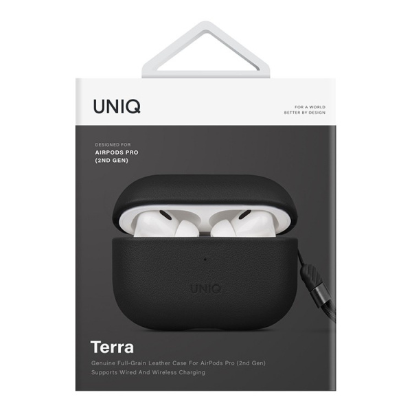 Чехол Uniq Terra Genuine Leather with handstrap для AirPods Pro 2 (2022), черный (AIRPODSPRO2-TERDBLK)