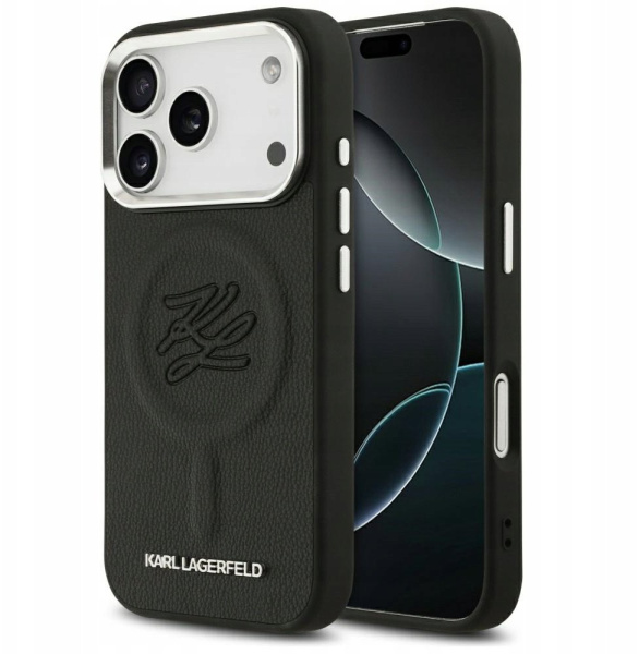 Чехол Lagerfeld PU Debossed Initials Metal logo & Camera Hard Black (MagSafe) для iPhone 17 Pro
