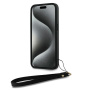 Чехол DKNY PU Stack metal logo Hard + Hand strap Black для iPhone 15 Pro, чёрный