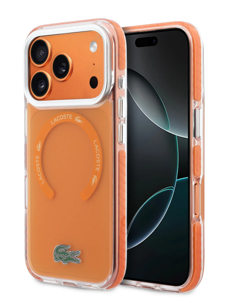 Чехол Lacoste ShockProof Lacquer Metal logo & Cam Hard Frosted Orange(MagSafe) для iPhone 17 Pro Max