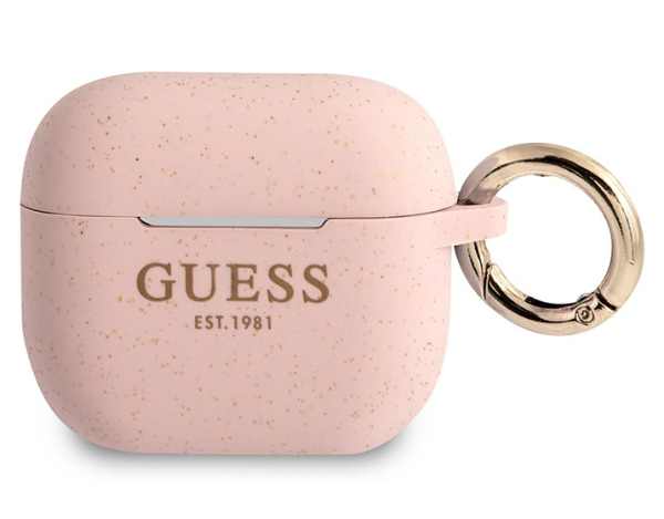 Чехол с карабином CG Mobile Guess Silicone with ring для AirPods 3, цвет Блестящий светло-розовый (GUA3SGGEP)