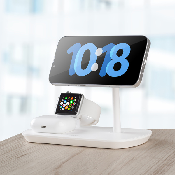 Беспроводная зарядная станция Deppa 3 в 1 MagSafe iPhone, Apple Watch, Airpods, белая (23155)
