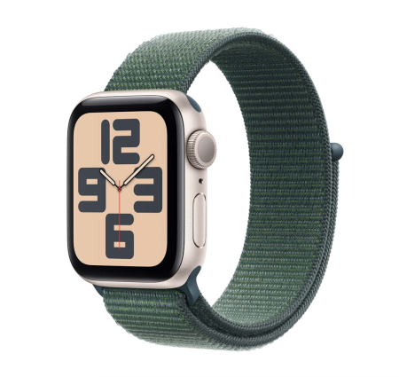 Apple Watch SE (2024), 40 мм корпус из алюминия цвета «Starlight», ремешок Sport Loop цвета «Lake Green»