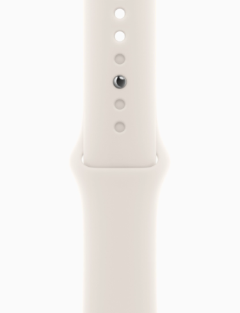 Apple Watch Series 11, 42 мм корпус из алюминия цвета «Jet Black», ремешок Sport Band цвета «Starlight»