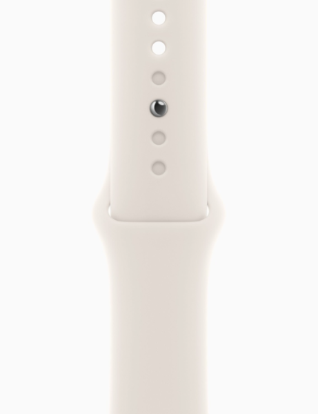 Apple Watch Series 11, 42 мм корпус из алюминия цвета «Jet Black», ремешок Sport Band цвета «Starlight»