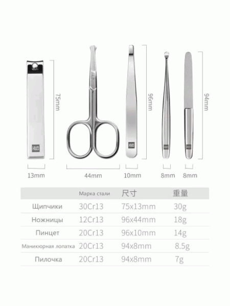 Маникюрный набор Xiaomi Huo Hou Stainless Steel Nail Clipper Set - 5 предметов (HU0061)