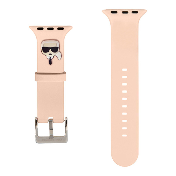 Ремешок Karl Lagerfeld Silicone Karl head для Apple Watch 45/44/42 mm, цвет розовый (KLAWLSLKP)