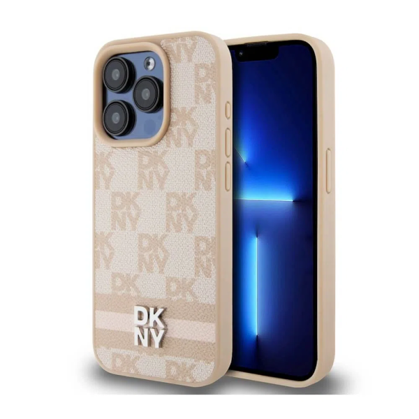Чехол DKNY Checkered Printed stripes для iPhone 15 Pro Max, Розовый