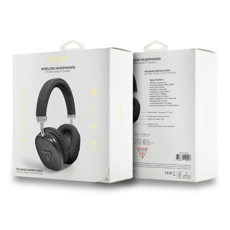 Беспроводные наушники Guess Headphones PU Saffiano Triangle Metal Logo Black