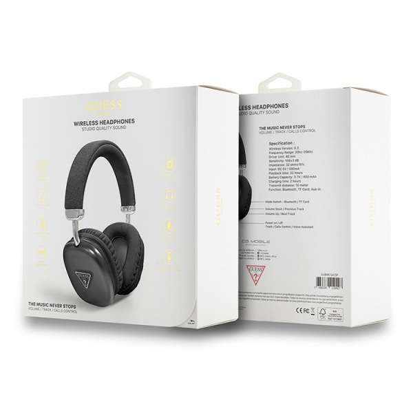 Беспроводные наушники Guess Headphones PU Saffiano Triangle Metal Logo Black