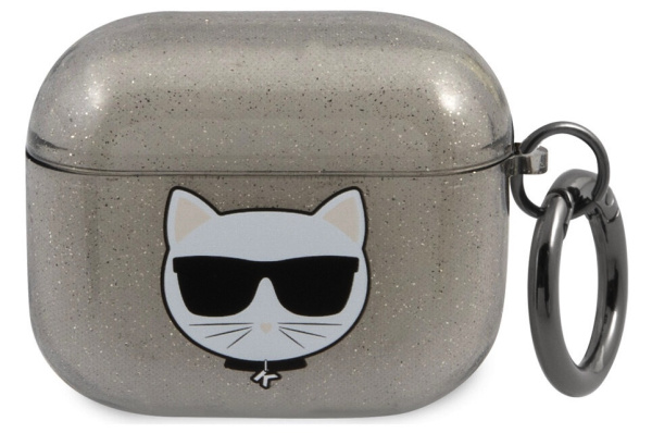 Чехол с карабином CG Mobile Karl Lagerfeld TPU Choupette Glitters with ring для AirPods 3, цвет Черный (KLA3UCHGK)