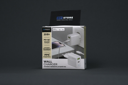 СЗУ Deppa USB-C + USB A, PD 3.0, QC 3.0, 20W, дата-кабель USB-C - Lightning (MFI), 1.2м, белый (11396)