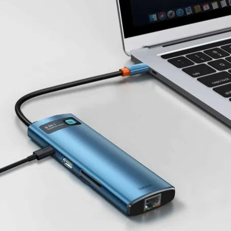 Хаб Baseus Metal Gleam Series 8-in-1 Multifunctional Type-C HUB Docking Station 30Hz Version, Синий (WKWG000103)