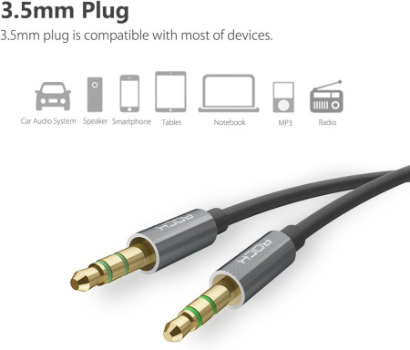 Кабель AUX 3.5mm Rock Audio Cable 1000 mm tarnish