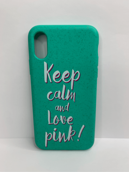 Чехол для iPhone X/XS Fresh Keep calm and love pink, цвет Зеленый