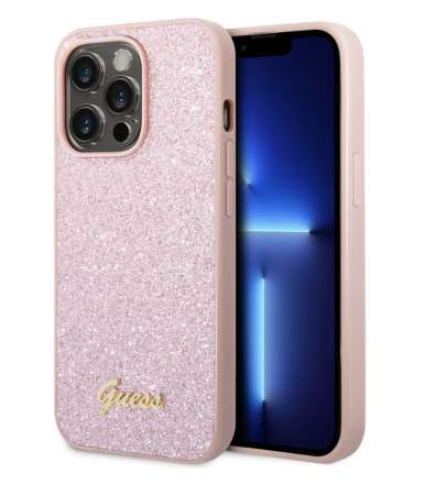 Чехол CG Mobile Guess PC/TPU Glitter flakes w Metal logo Hard для iPhone 14 Pro, цвет розовый (GUHCP14LHGGSHP)