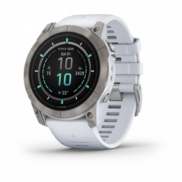 Смарт часы Garmin Epix Pro (Gen 2) Sapphire Edition 51 мм, титановый белый, DLC, белый силиконовый ремешок