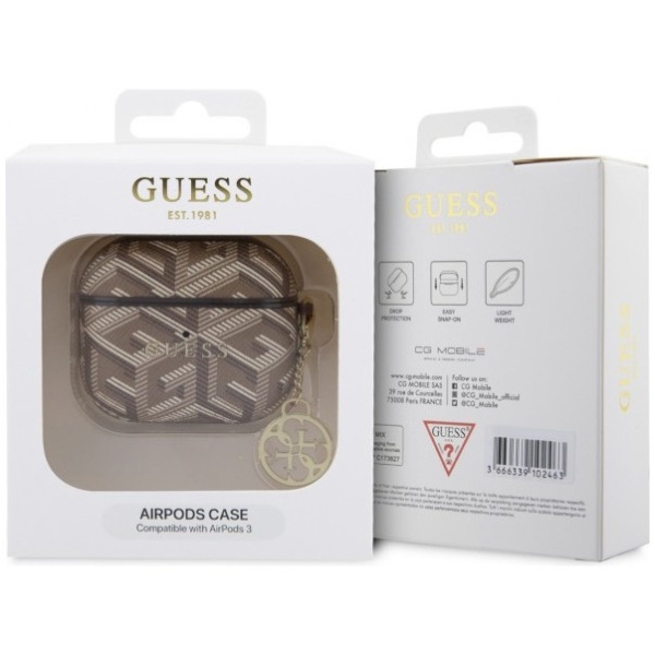 Чехол Guess PU leather G CUBE with metal logo and Charm для AirPods 3, цвет Коричневый