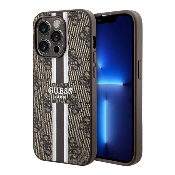 Чехол Guess PU 4G Stripes Hard (MagSafe) для iPhone 15 Pro, коричневый