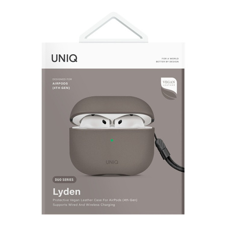 Чехол Uniq Lyden Leatherette with handstrap Grey для Airpods 4