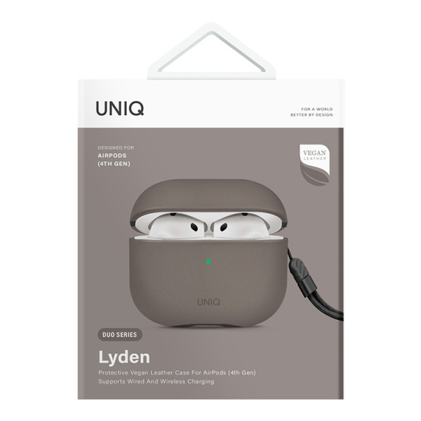 Чехол Uniq Lyden Leatherette with handstrap Grey для Airpods 4