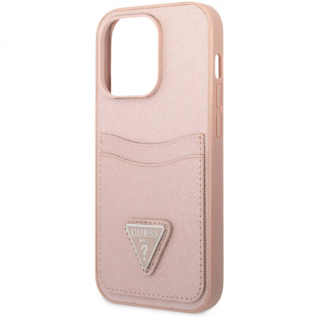 Чехол CG Mobile Guess PU Saffiano Double cardslot w Metal triangle logo Hard для iPhone 14 Pro, цвет Розовый